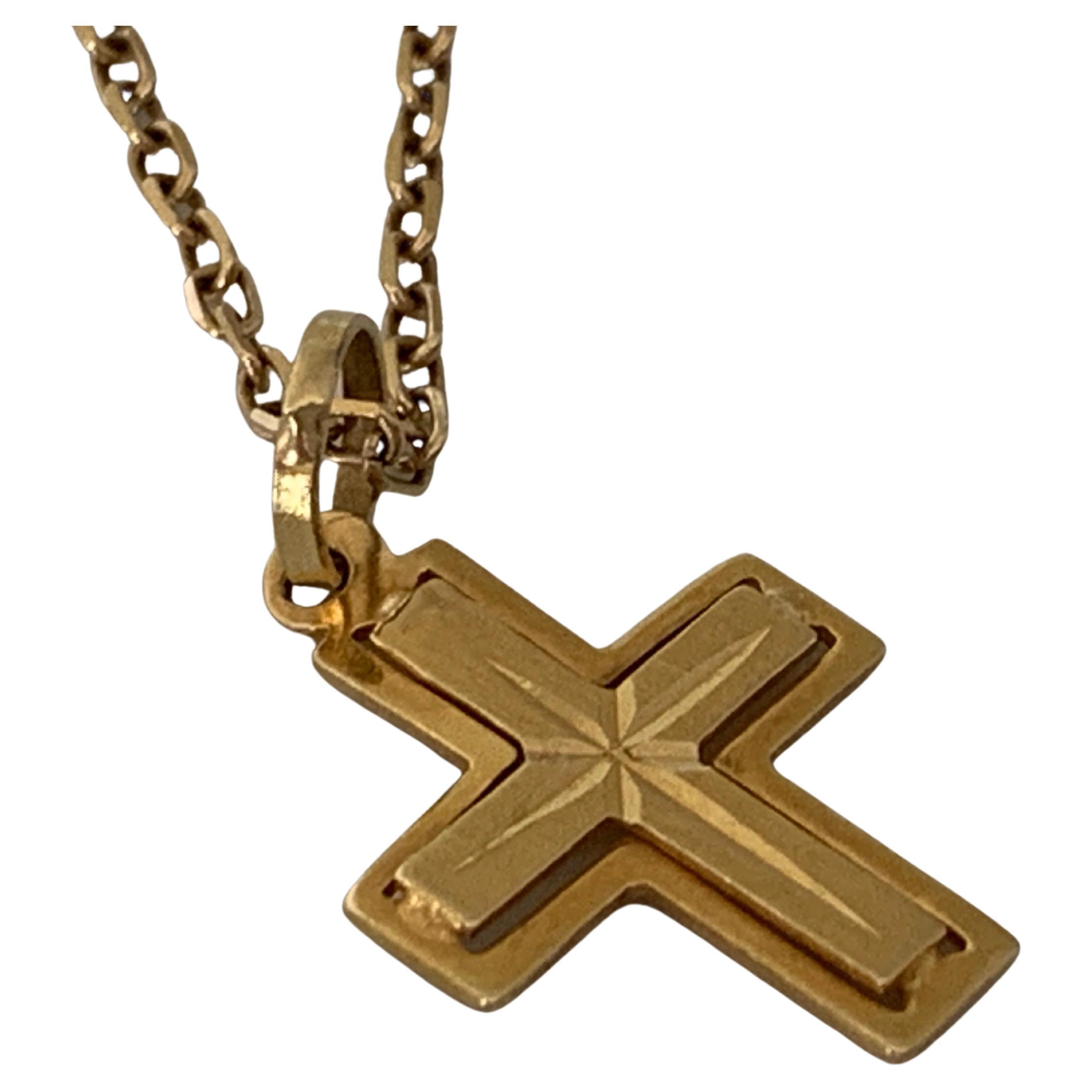 18ct Gold Diamond Short Cross Pendant and Chain - Ruby Lane